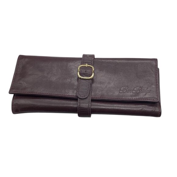 Vintage Ben Bridge Burgundy Leather Travel Jewelry Carrier Roll Clutch 4"x9" - Picture 1 of 6